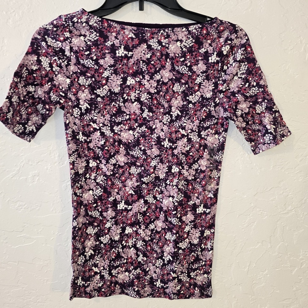 NEW Lauren Ralph Lauren Purple Floral Print Short Sleeve Top Medium